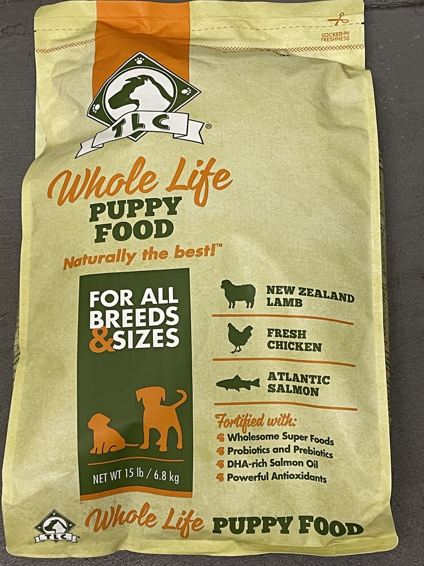 NEW!! Unopened!! TLC WHOLE LIFE PUPPY FOOD 15 lb. Bag - posted price PER BAG is firm.