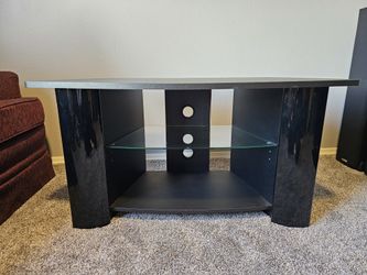 Black Wooden TV Stand with Glass Shelf