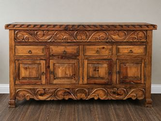 Large Rustic Carved Wood Buffet / Sideboard – Hacienda Style
