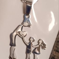 MOM With Daughter And Son- SILVER TONE Pendantss