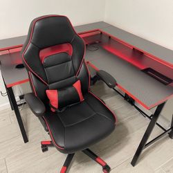 OSP Home Disruptor L-Shaped Gaming Desk in Black and Red