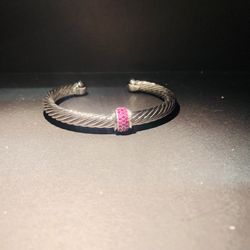 David Yurman Classic Cable Station Bracelet Sterling Silver with Purple Pavé Diamonds, 7mm