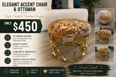 Luxury Designer Ottoman Stool – Gold Metal Base – Floor Model Sale