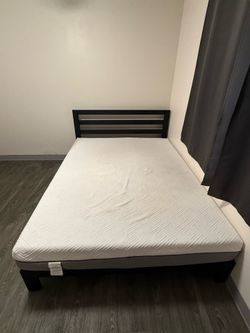 Queen Bed Frame + 10” Memory Foam Mattress – Black Metal Platform