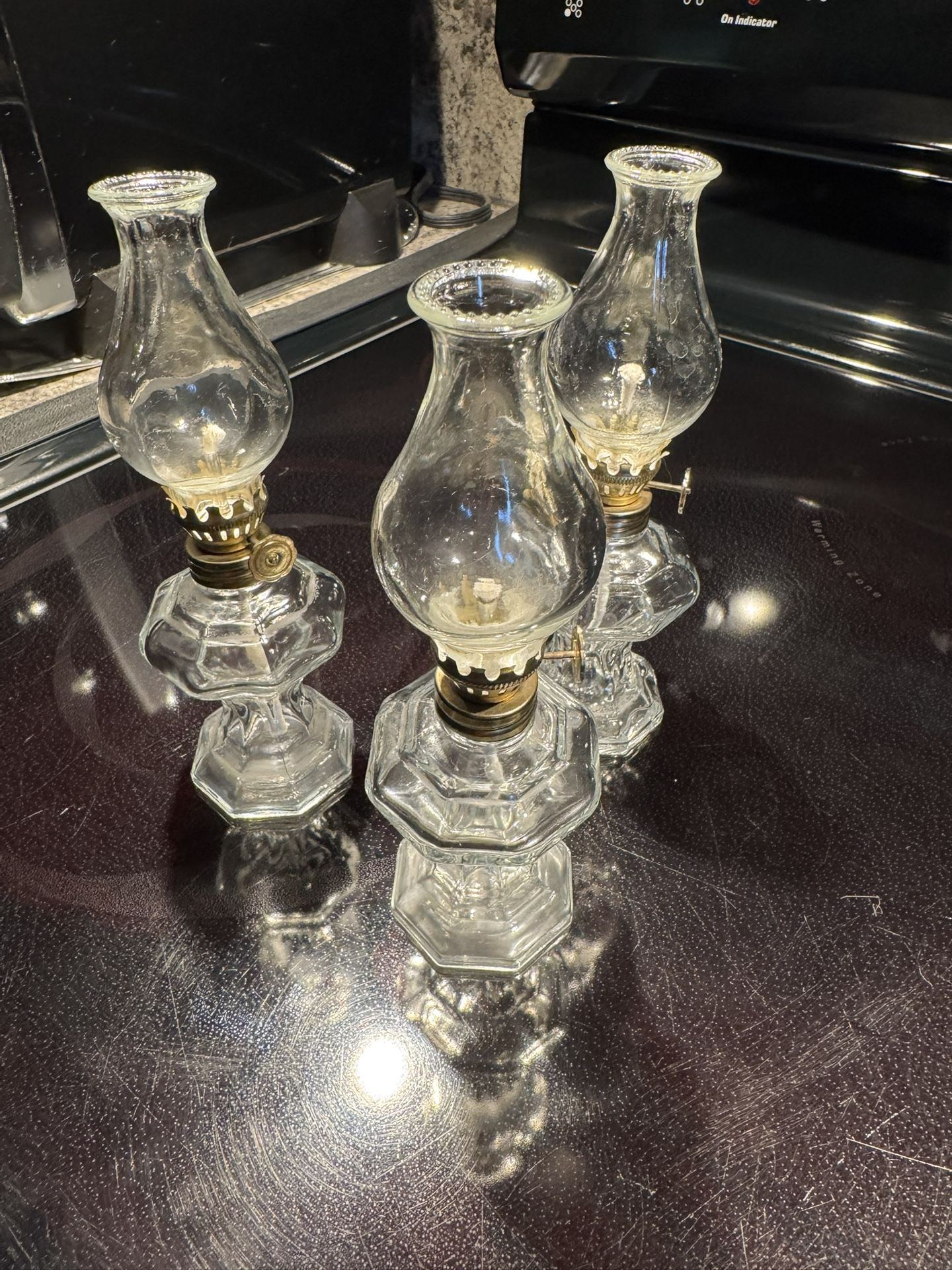 Miniature Glass Oil Hurricane Lamp - Un-Used Vintage 