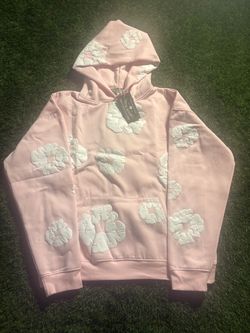 Pink denim, tears, hoodie, size medium