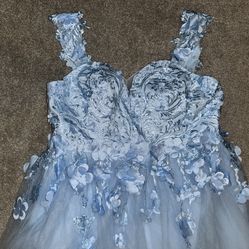 Ball Gown Tulle Off-The-Shoulder Train Quinceanera Dresses Sky Blue
