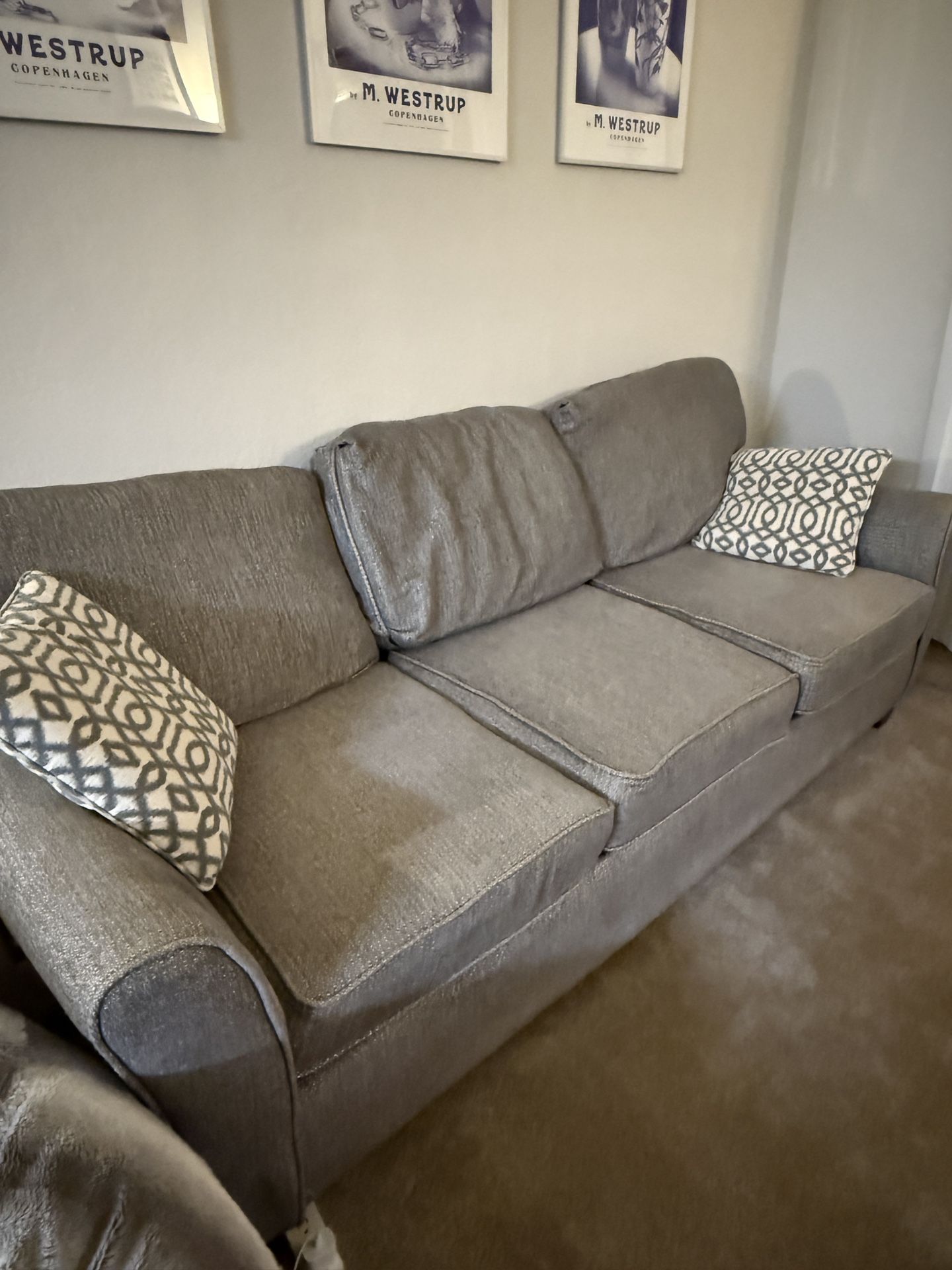 Ashley Furniture 3 Seater Gray Couch Pillows Included!