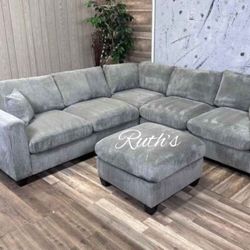 Beautiful 4-Pc Corduroy Sectional Sofa With Ottoman 