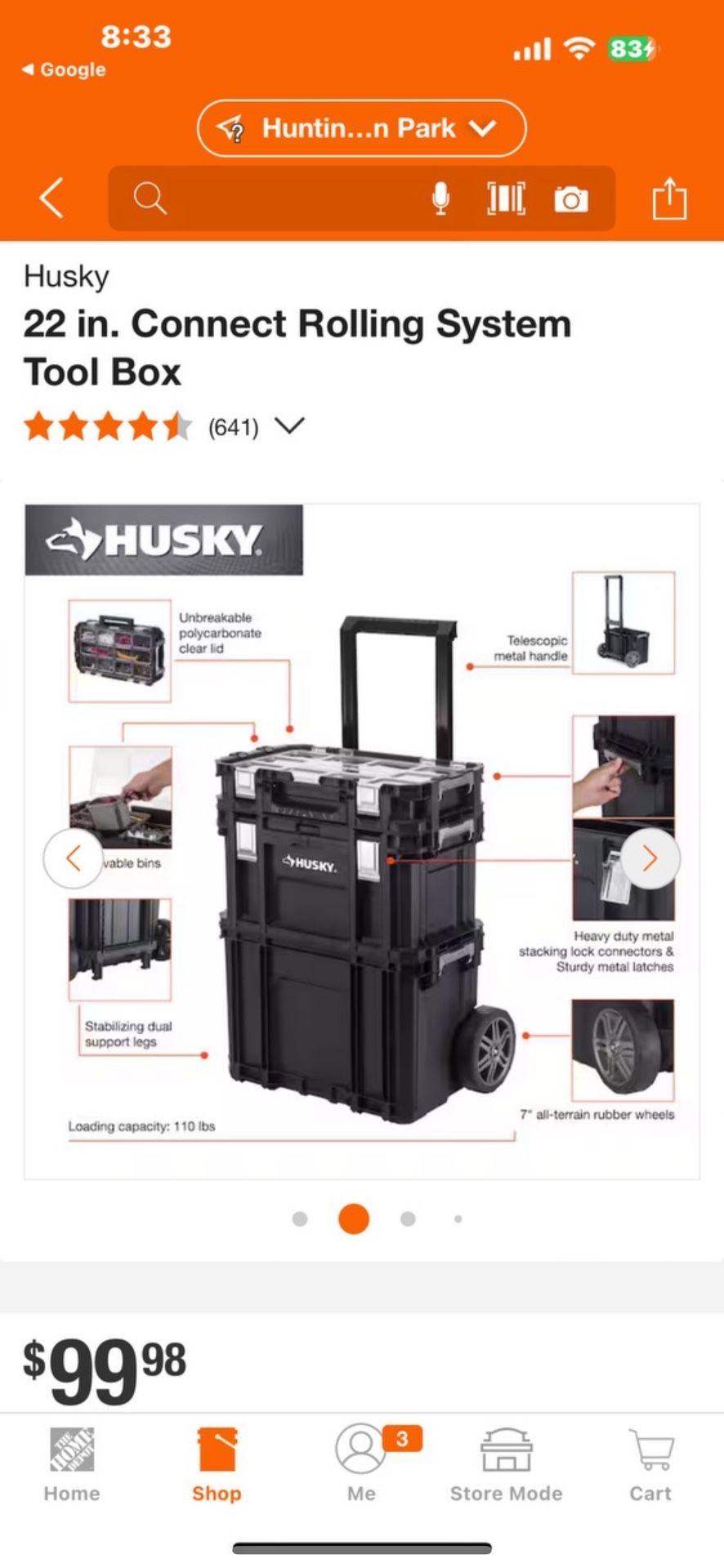 Husky 22 in. Connect Rolling System Tool Box