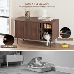 Cat Litter Box Enclosure with Cat Scratch Pad, Sliding Door, 37.4" Litter Box Enclosure Furniture Hidden Litter Box, Modern Indoor Cat House