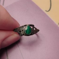 Vintage .925 Silver & Malachite Ring Size:7