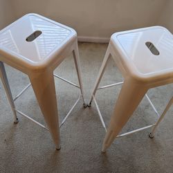 Set Of White Metal Bar Stools 