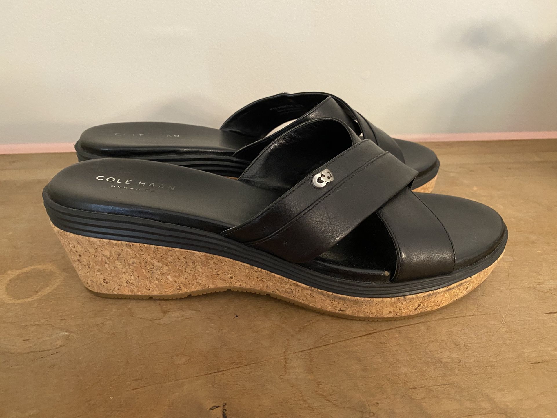 Cole Haan 9.5 Briella Grand Sandal heel Black / Cork shoes