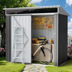 6x4 FT Outdoor Storage Shed with Window, Outdoor Waterproof Storage Shed Metal Garden Shed with Lockable Single Door,Weather Resistant Tool Storage Ho