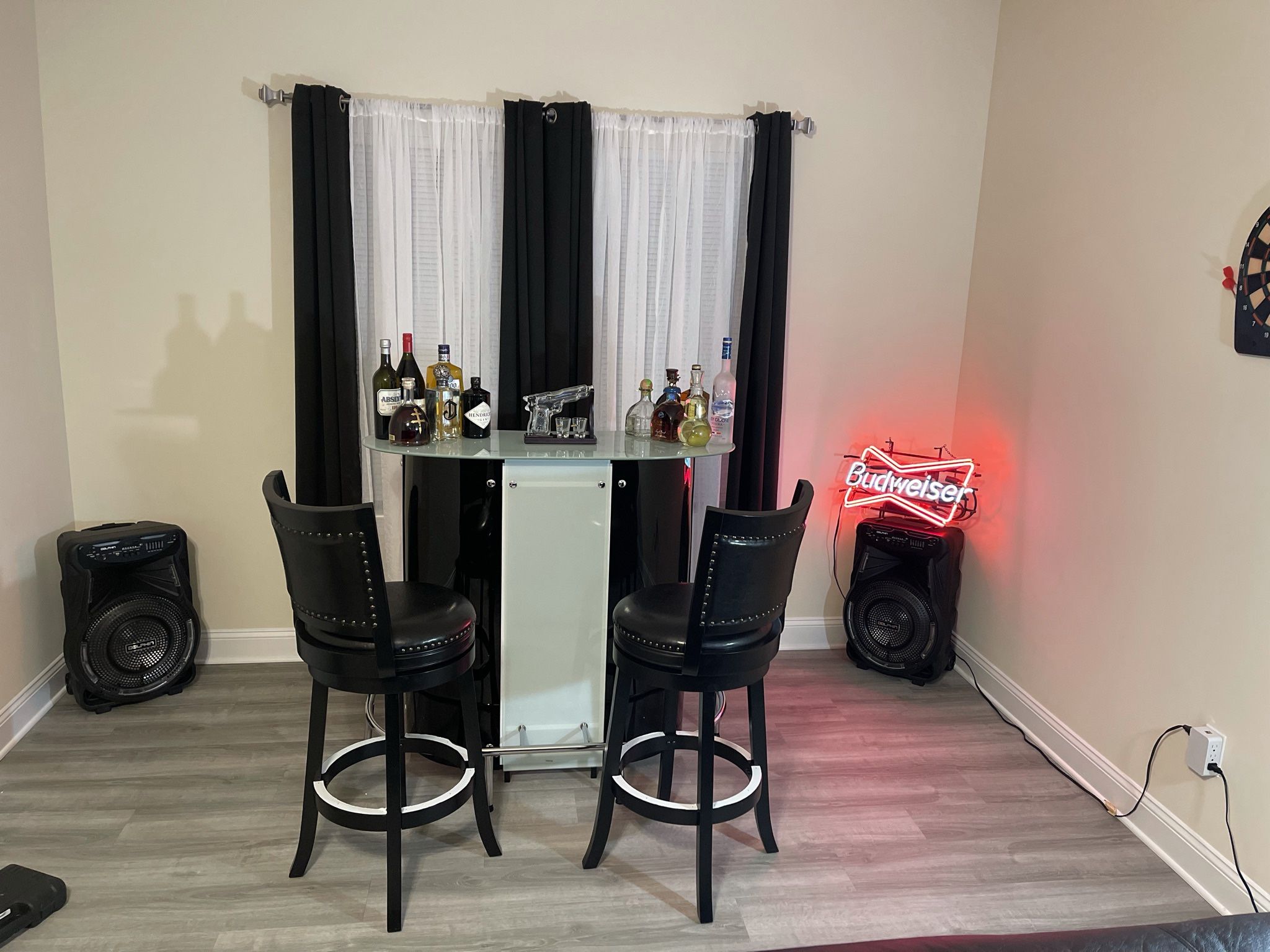 Bar with two stools, Two speakers & Neon Light 