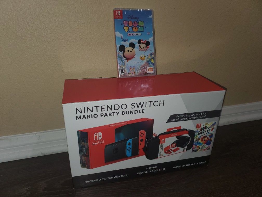 Neon Nintendo Switch Mario Party Console Bundle V2 Better Battery and Case BRAND NEW