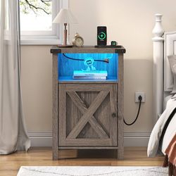 L510 $120  Farmhouse LED Nightstand Set of 2 with Charging Station