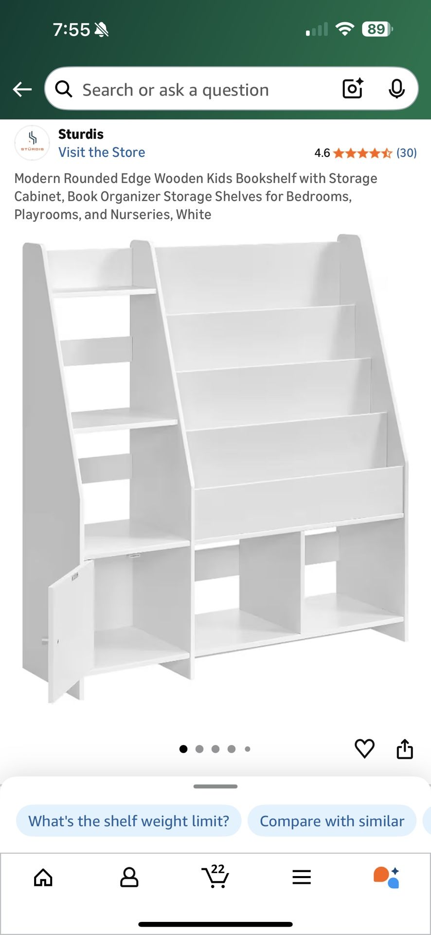 Modern Rounded Edge Wooden Kids Bookshelf with Storage Cabinet, Book Organizer Storage Shelves for Bedrooms, Playrooms, and Nurseries, White