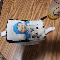 Handpainted English Price Kensington Figural Teapot-Baby with Teddy Bear in Carriage ,Mint 