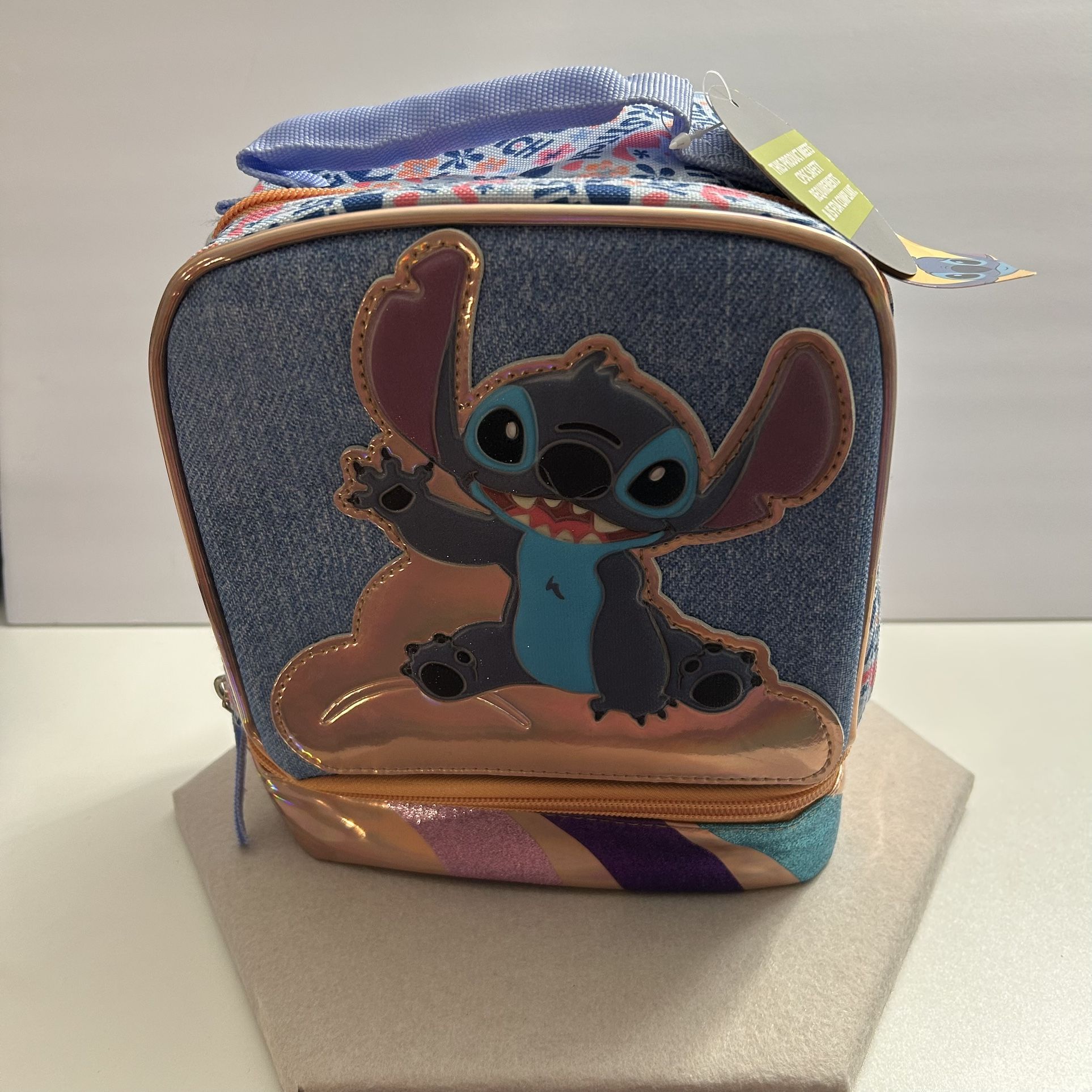 ✨New! Disney Lilo & Stitch Ohana 3D GlitterSchool Lunch Bag with 2 Storage Spaces New