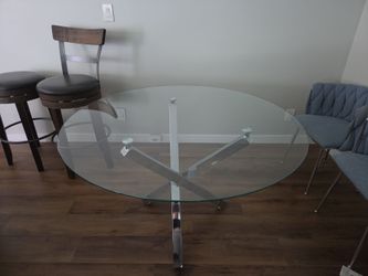 Round glass dining room table and chairs
