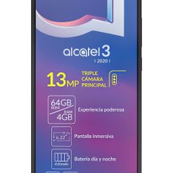 Alcatel 3 (2020) – 64GB, 4GB RAM, Triple Camera, Unlocked – Blue Gradient – Excellent Condition