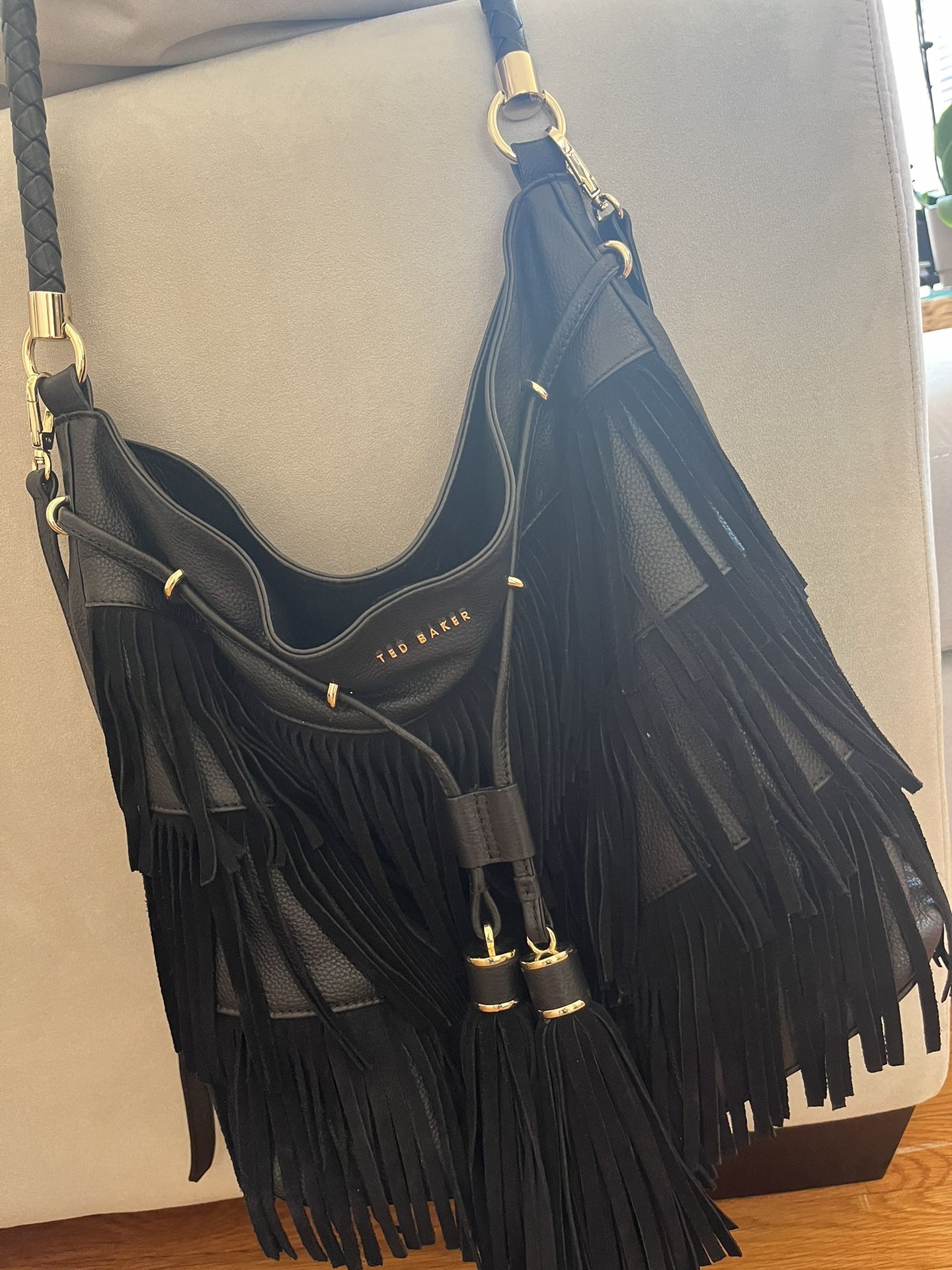 Ted Baker Black Suede Fringed Crossbody
