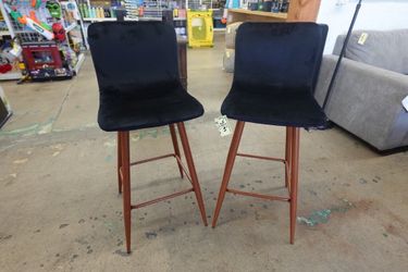 Set of 2, Velvet Upholstered Barstools with Metal Legs