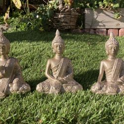 Buddha Statues Set of 3, 5.5”/ gold concrete, Spiritual Yoga Meditation Zen