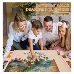 Rotatable 360-Degree Wheels Puzzle Board with Drawers and Cover