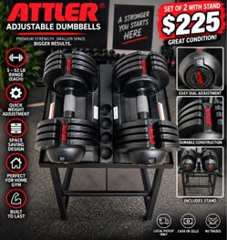 ATTLER Adjustable Dumbbells 5–52 LBS Pair + Stand – Great Conditio