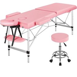 Pink Massage Table And Stool 