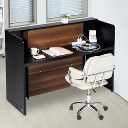 Newly Assembled Reception Desk, 62 Inch Rectangular Front Counter Table, Office Reception Desk Front Retail Counter with LED Light