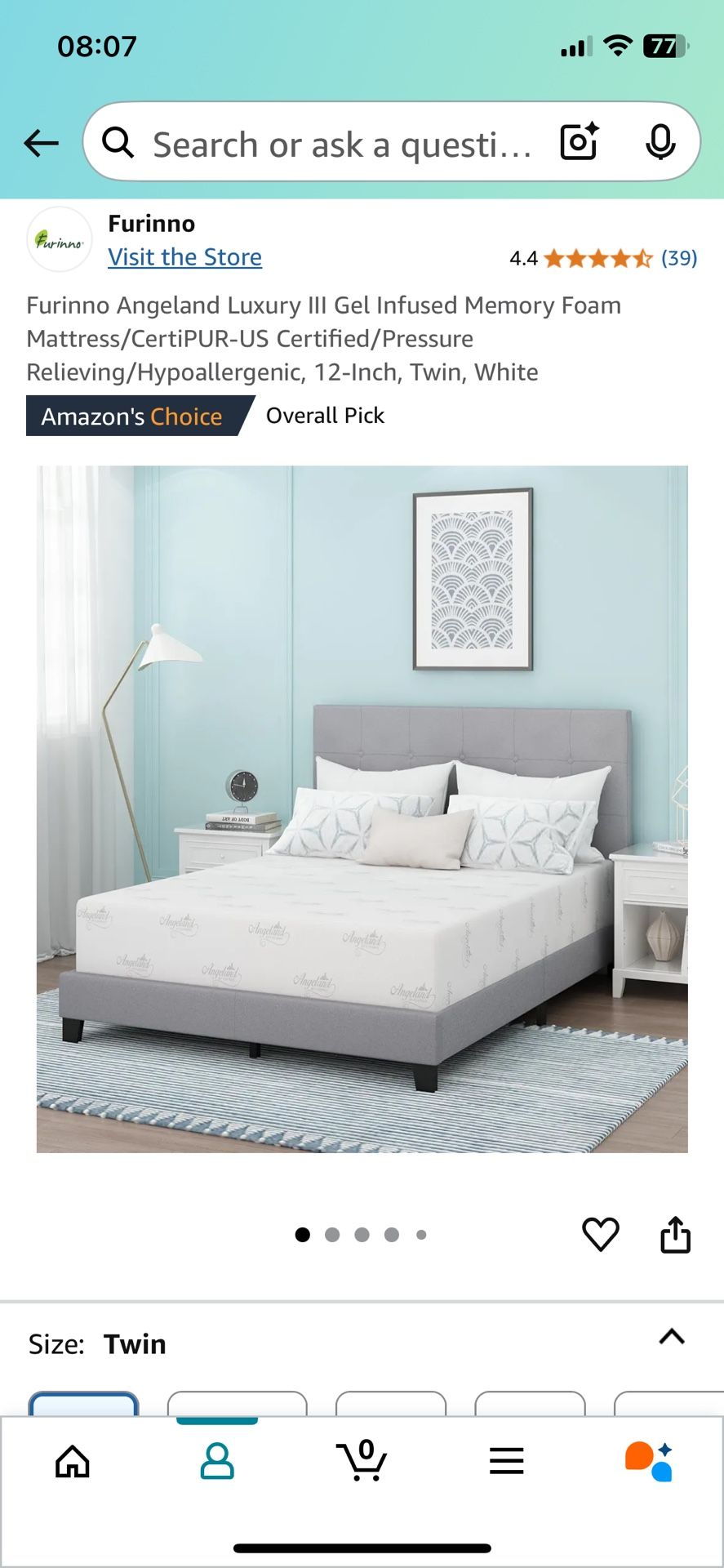 Barely used 12” memory foam gel twin mattress with 8” box spring