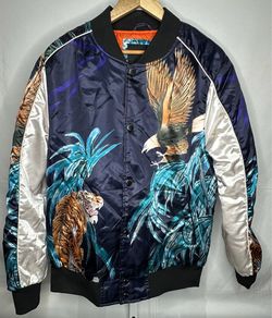 American Stitch Mens Tiger & Eagle Satin Bomber Jacket