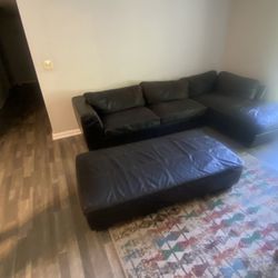 Leather Black Stretched Section Couch Set