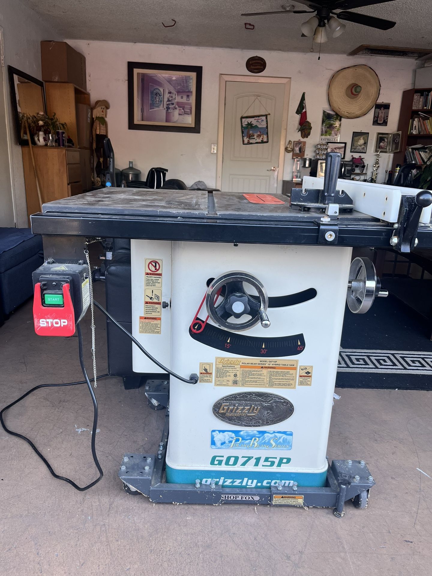 Grizzly G0715P Polar Bear Series 10" Hybrid Table Saw. 