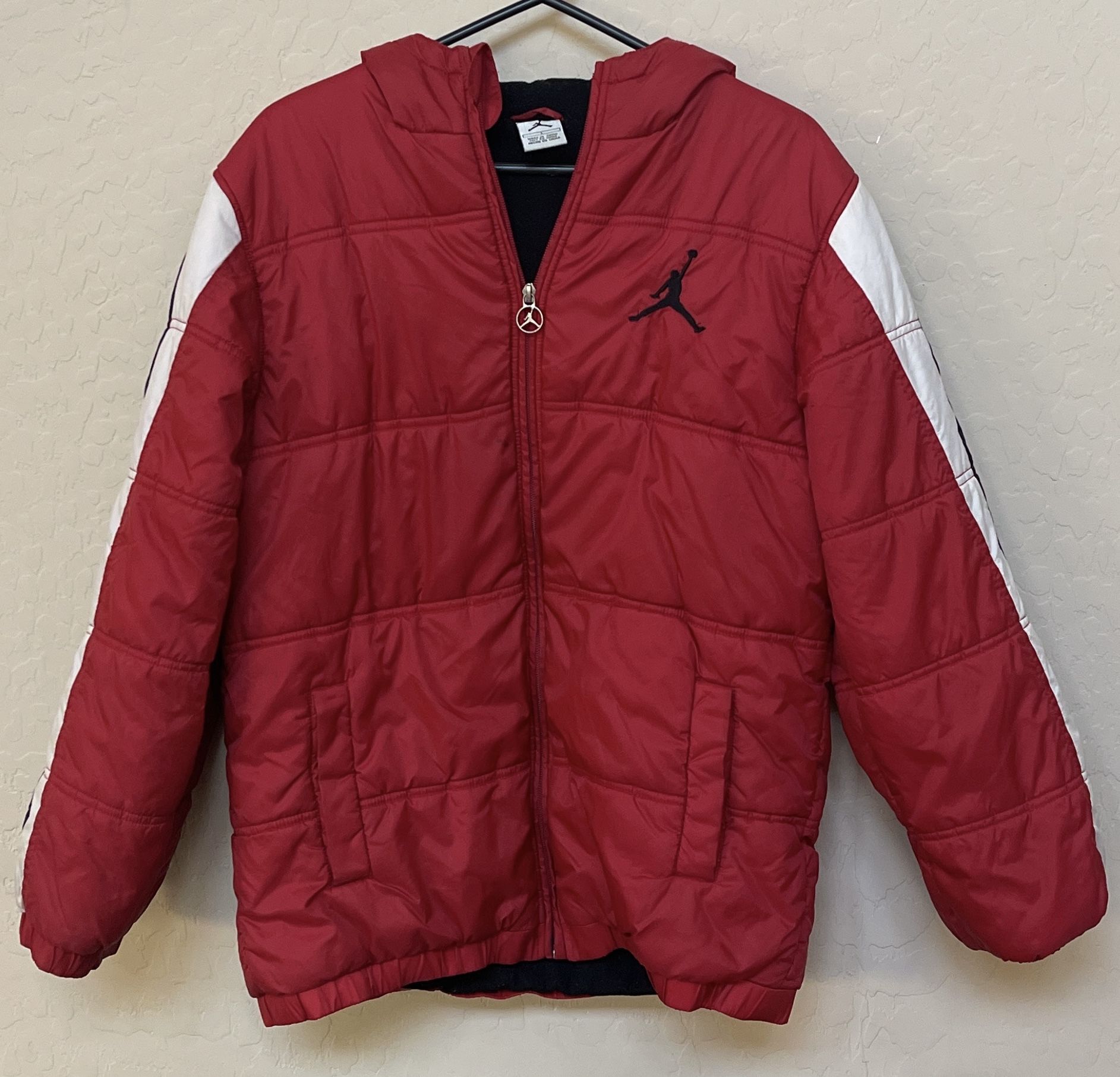 Air Jordan Bred Black/Red Puffer Jacket Zip Up Hooded Fleece