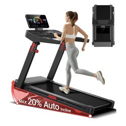 UMAY Fitness Home Folding Incline Treadmill with Pulse Sensors, 3.0 HP/3.5HP Quiet Brushless, 300 lbs/400lbs Capacity
