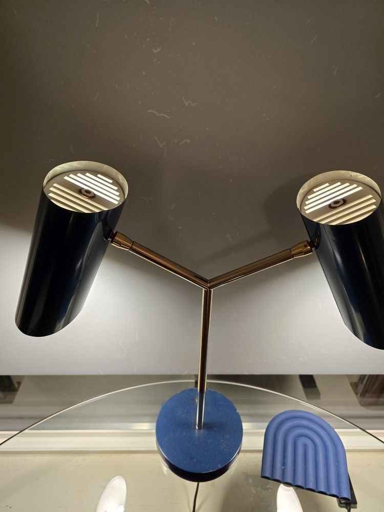 Blue Mid Century Modern 2 Bulb Table Lamp