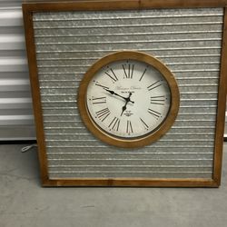 Large Rustic Farmhouse Wall Clock – Wood Frame & Galvanized Metal