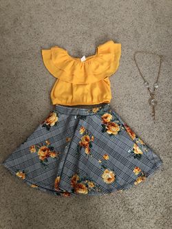 Cold Shoulder Crop Top Ruffle Layered Top Flower Girl Skirt Sets