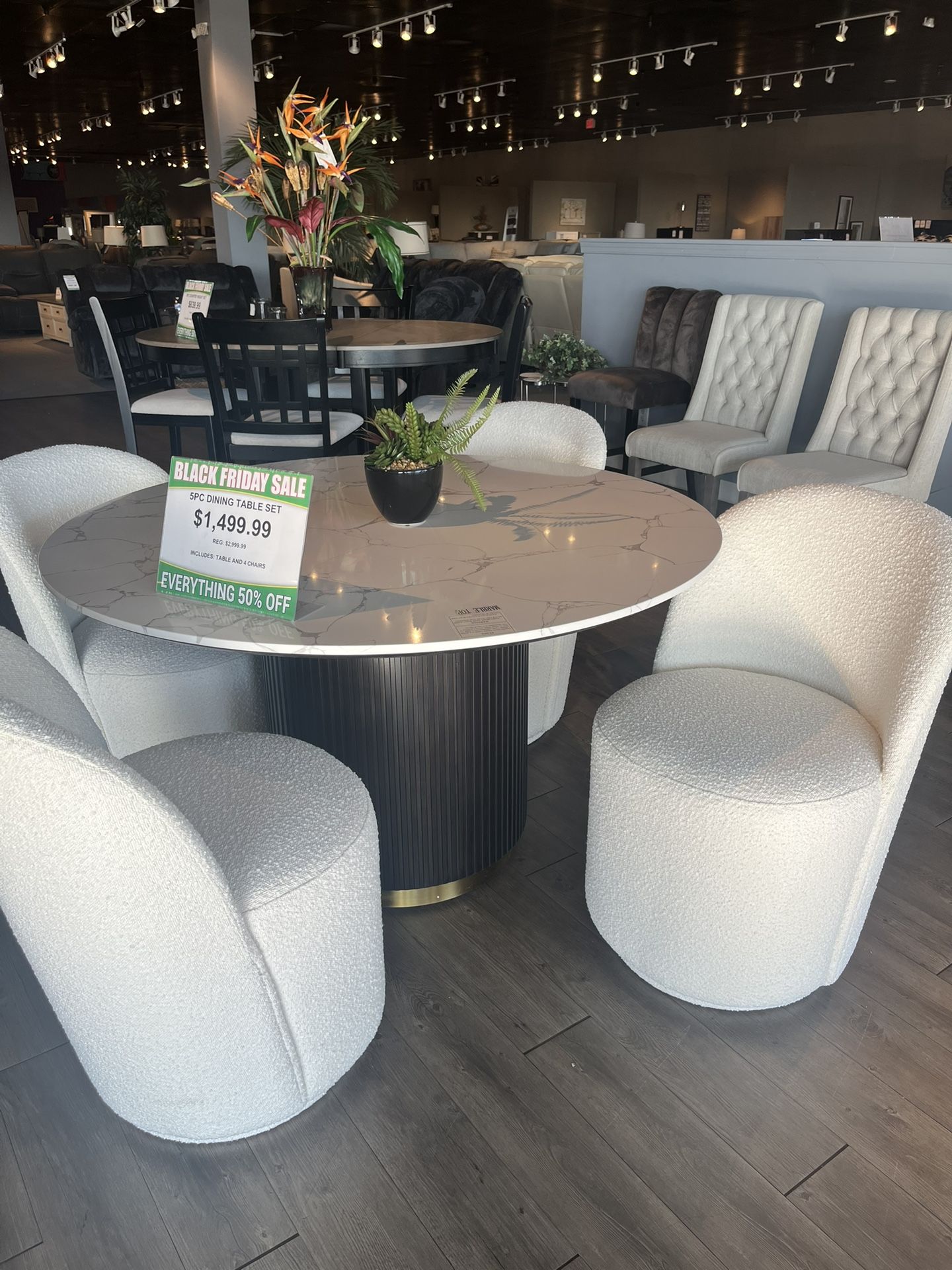 Black/white 5PC Marble Dining Table Set
