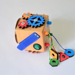 Wooden travel busy board Fidget toy for toddler Educational sensory toy