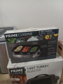 Prime cuisine 3 sectional buffet server, Prime cuisine 14Qt turkey roaster, 22" folding Fire pit cedar trail