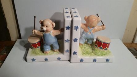 Vintage Pair of Drummer Bears Book Ends