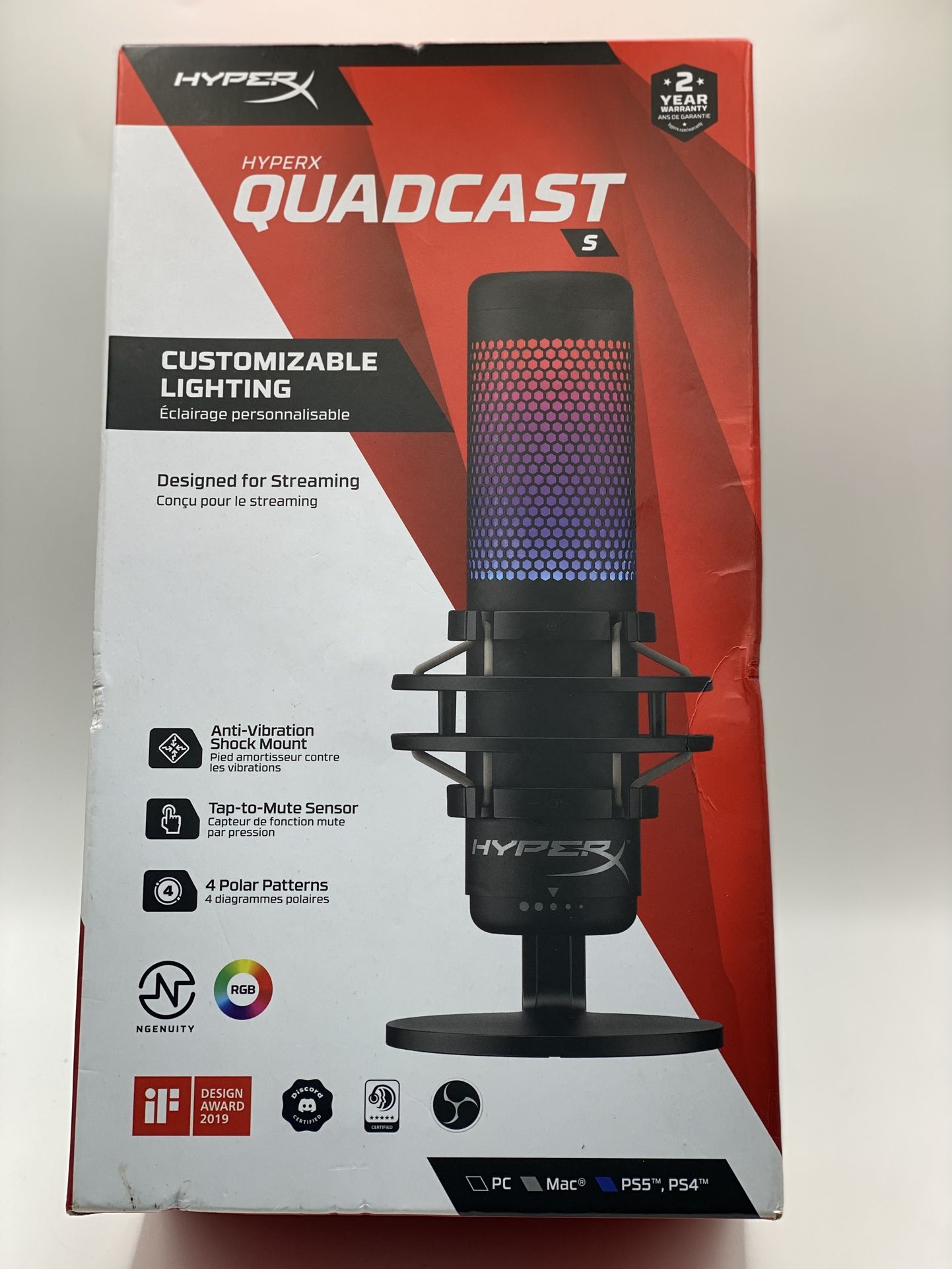 HyperX QuadCast S RGB LED USB Cardioid Microphone - Black with RGB Lighting