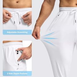 Pudolla Men’s Fleece Lined Jogger Pants With Zipper Pockets Workout Gym MEDIUM