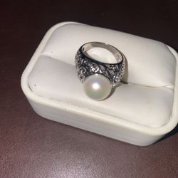 925 Silver Ring With White Pearl Size 7